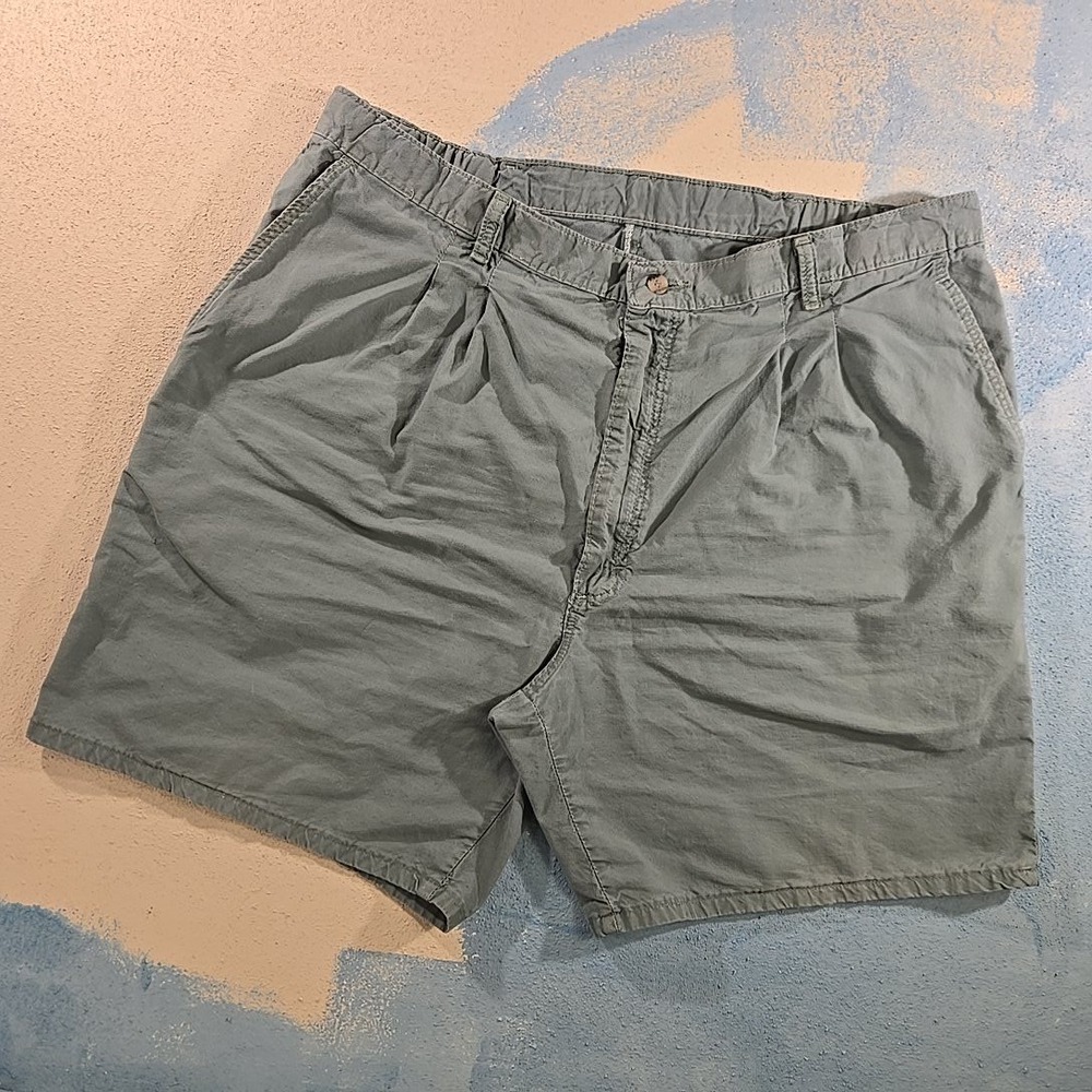 VTG Wrangler Timber Creek Men 38 Sage Grn Cotton Chino Shorts Elastic Pleat BFMC